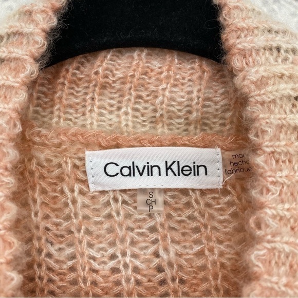 Calvin Klein Mock Neck Pink Striped Sweater Mohair Wool Acrylic Blend Oversized - Picture 6 of 9